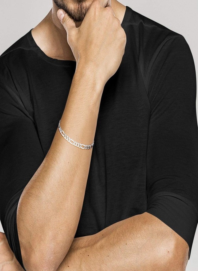 Miabella Solid 925 Sterling Silver Italian 5mm Diamond-Cut Figaro Chain Bracelet for Women Men, Made in Italy (Length 9 Inches) - Image 3